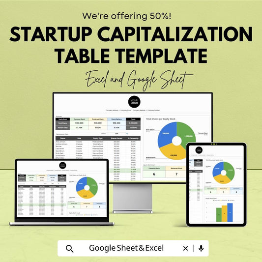 Startup Capitalization Table Template | Excel & Google Sheets | Cap Table Spreadsheet | Equity Ownership Tracker | Investor Shares Tool