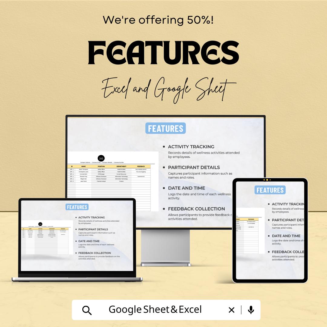 Employee Wellness Activity Log Template | Excel & Google Sheets | Workplace Wellness Tracker | Employee Engagement Spreadsheet