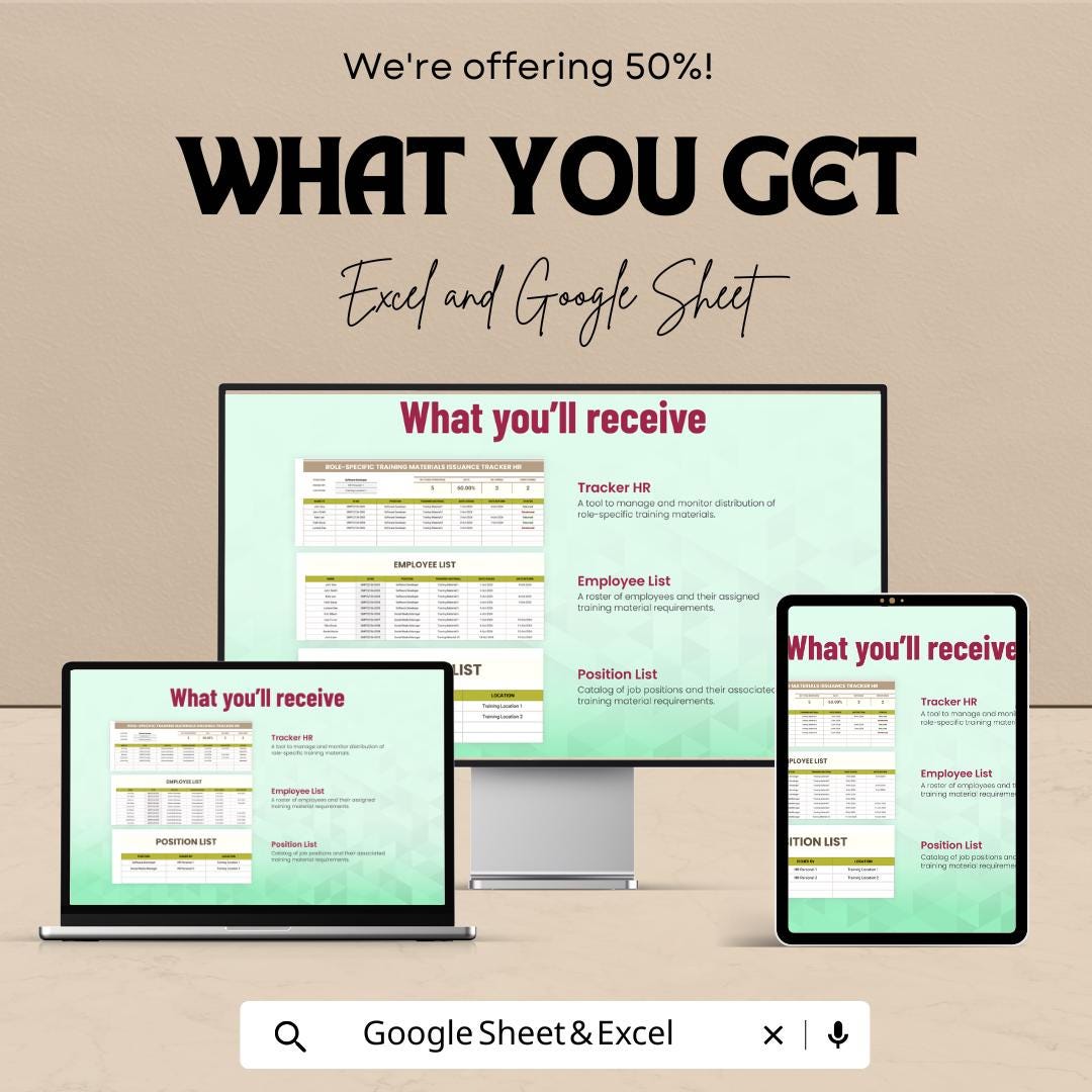 Role-Specific Training Materials Issuance Tracker HR Template | Employee Training Tracker | Excel & Google Sheets