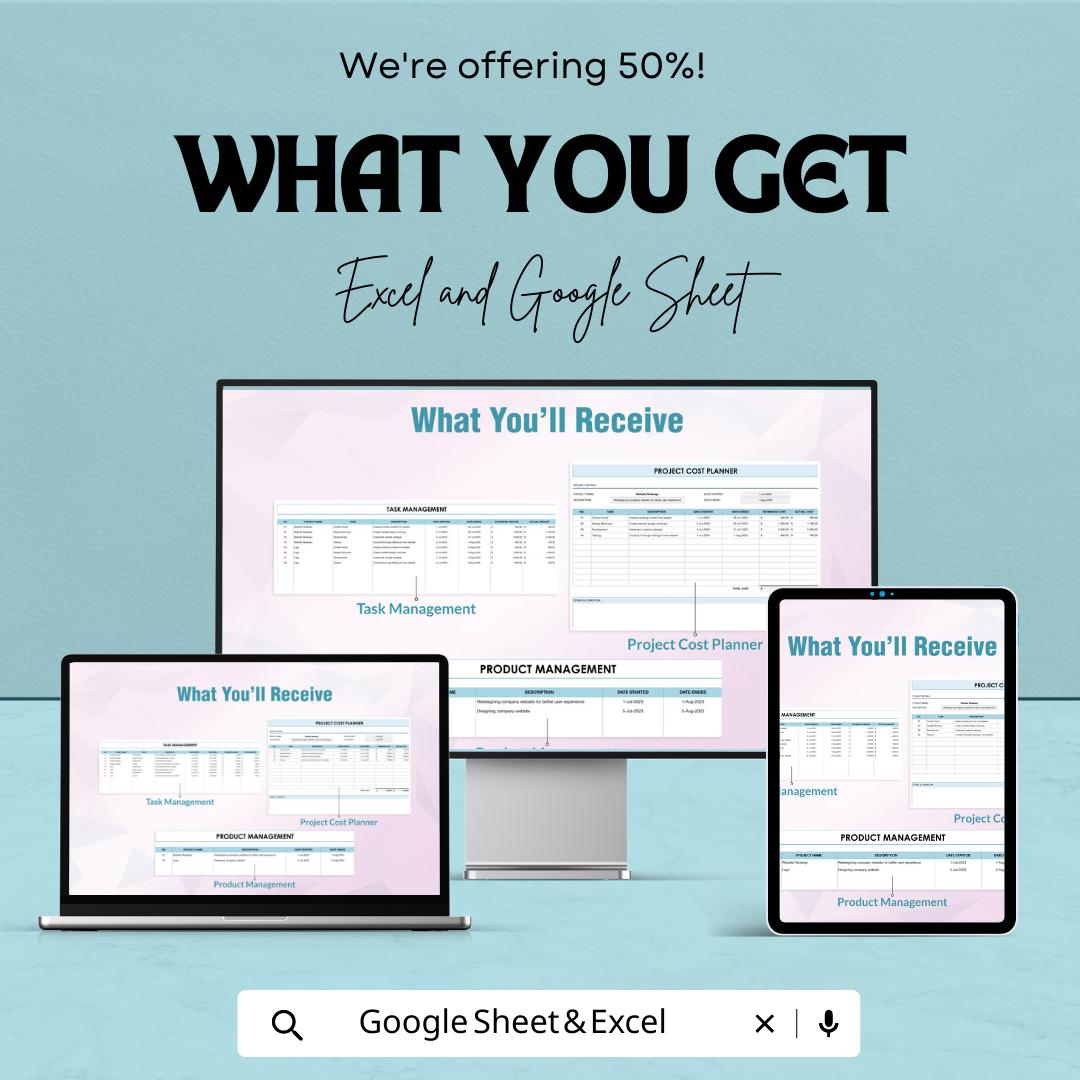Project Cost Planner Template,  Budget Tracker, Project Expense Planner, Cost Management Spreadsheet, Business Budget Template