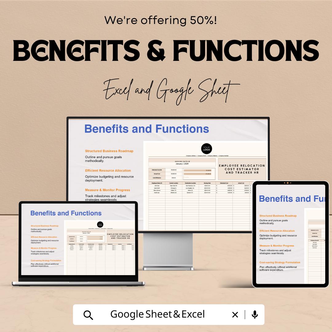 Employee Relocation Cost Estimator and Tracker | HR Relocation Budget Template | Excel & Google Sheets | Employee Moving Cost Tracker