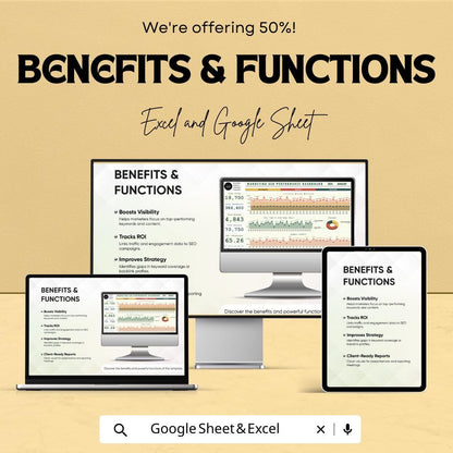 Marketing SEO Performance Dashboard | SEO Dashboard Excel & Google Sheet | SEO Tracking Template | Marketing Metrics Tracker |