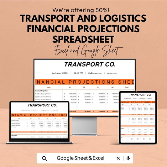 Transport and Logistics Financial Projections Spreadsheet | Revenue Forecasting Template | Budget Planning Sheet | Fleet Finance Model