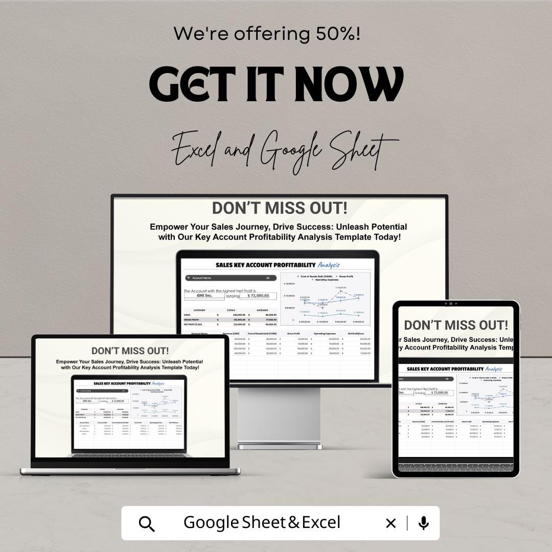 Sales Key Account Profitability Analysis Template |  Margin Analysis, KPIs, Forecast, Sales Performance Tool