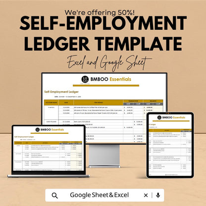 Self Employment Ledger Template | Small Business Bookkeeping Spreadsheet | Income Expense Tracker | Business Accounting Ledger