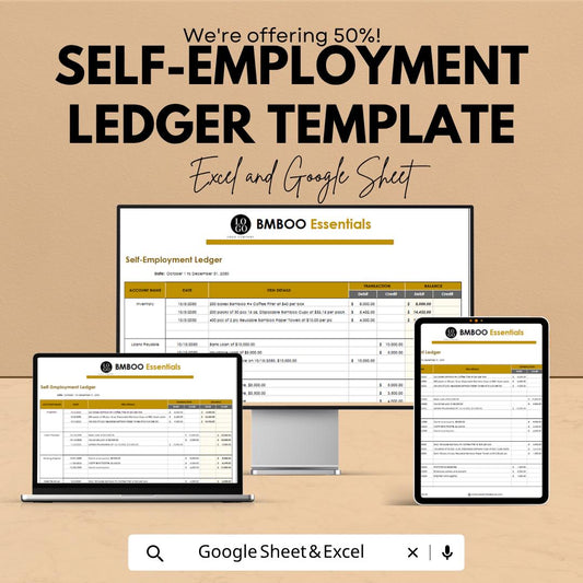 Self Employment Ledger Template | Small Business Bookkeeping Spreadsheet | Income Expense Tracker | Business Accounting Ledger