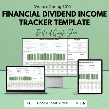 Financial Dividend Income Tracker Template | Dividend Tracker Spreadsheet | Passive Income Planner | Excel & Google Sheets
