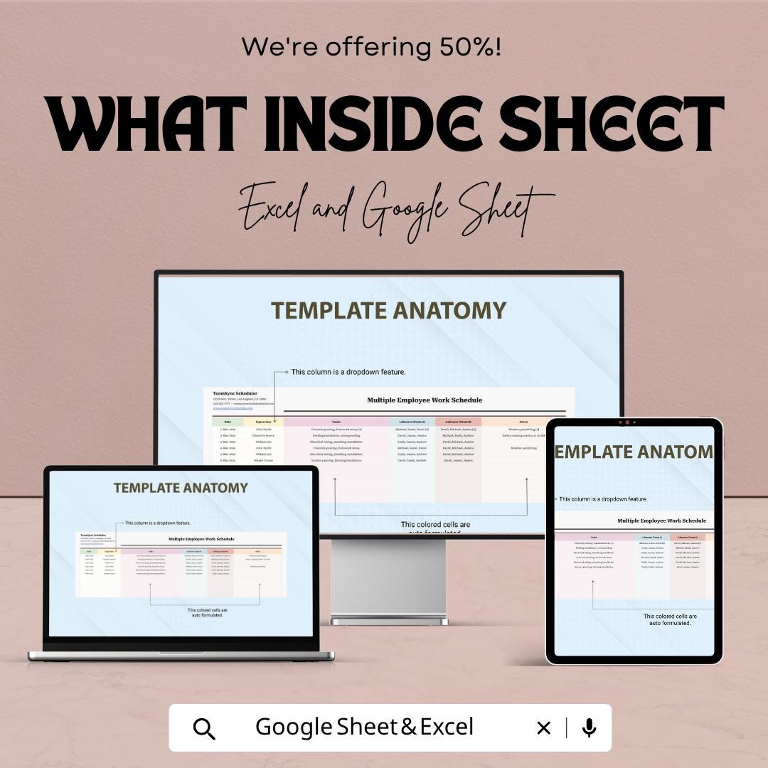 Employee Schedule Template | Staff Work Schedule Spreadsheet | Team Planner Excel |  Workforce Management Template