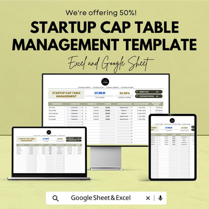 Startup Cap Table Management Template | Excel & Google Sheets | Capitalization Table | Equity Tracker | Investor Ownership Spreadsheet