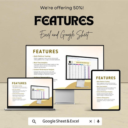 Marketing Social Media Engagement Tracker Template | Social Media Analytics Spreadsheet | Excel & Google Sheet | Engagement Report Dashboard