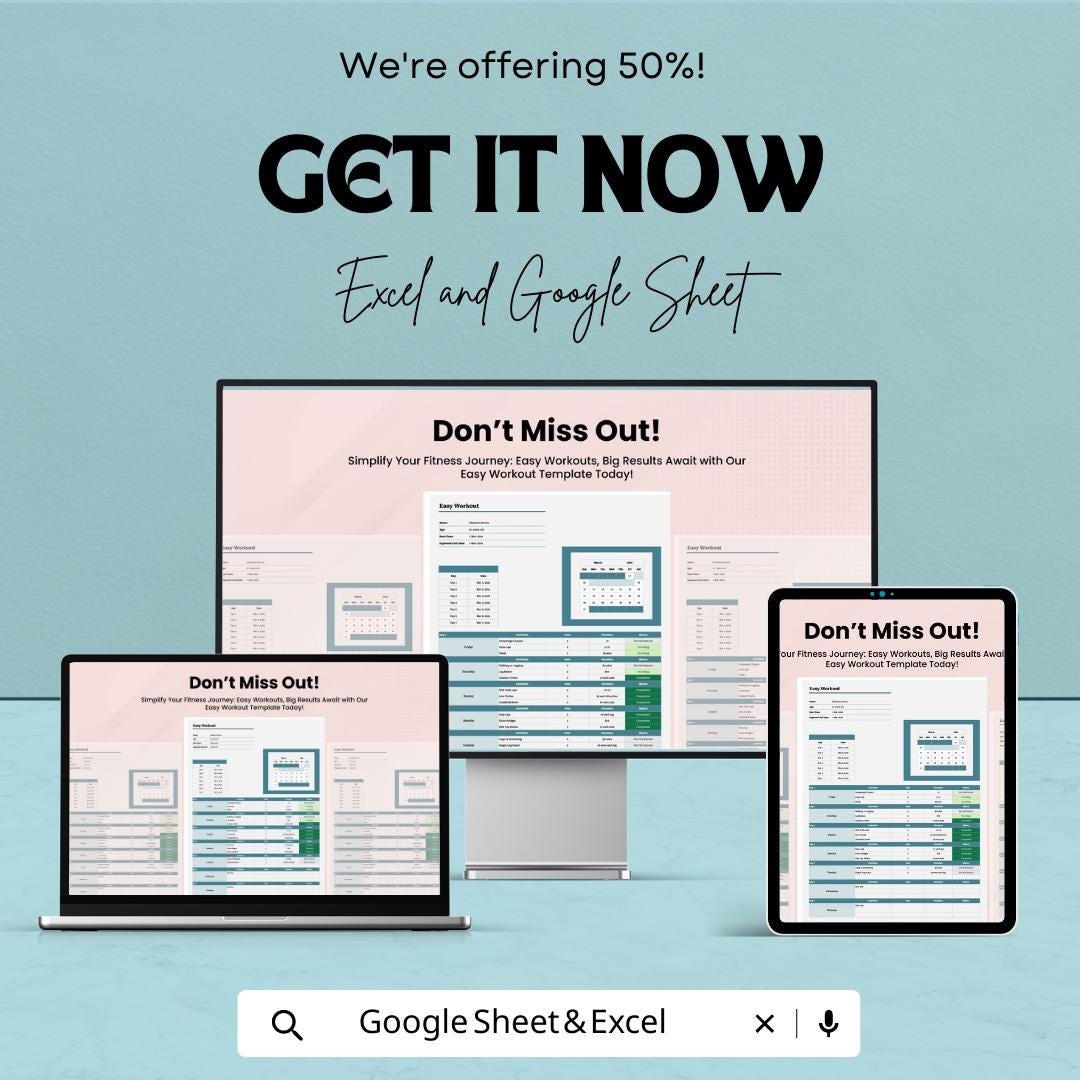 Easy Workout Planner Spreadsheet | Beginner Workout Tracker | Weekly Fitness Planner Template | Excel and Google Sheets Workout Log