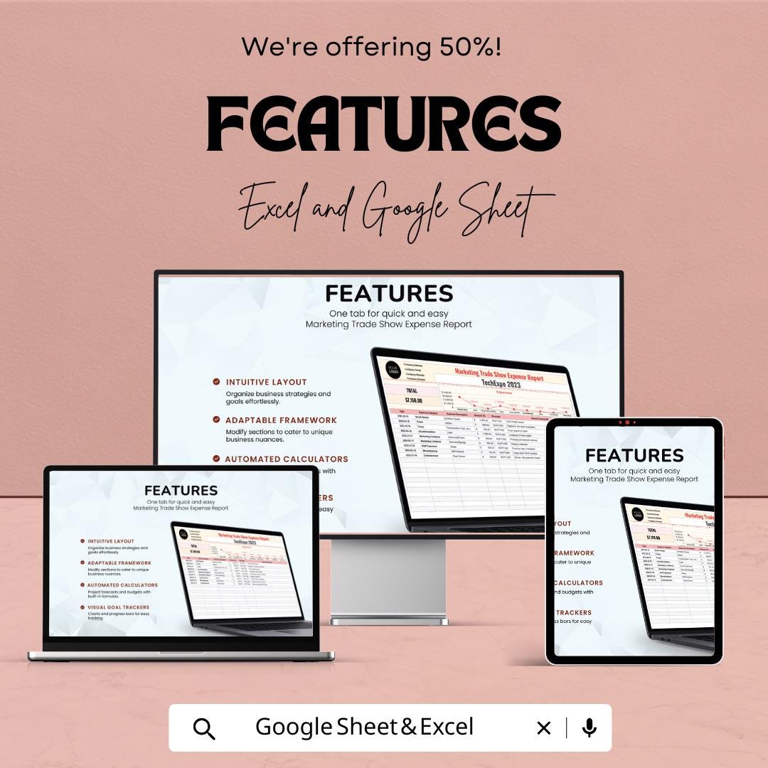 Marketing Trade Show Expense Report Sheet | Budget Tracker for Events | Excel and Google Sheet | Customizable Template for Exhibitors |