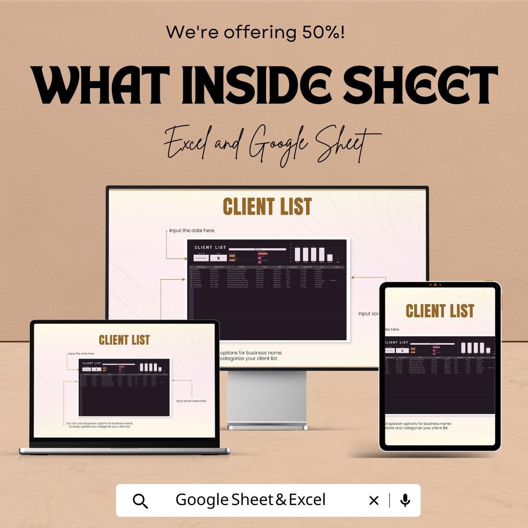Client List Template | CRM Tracker for Leads & Contacts | Google Sheets and Excel