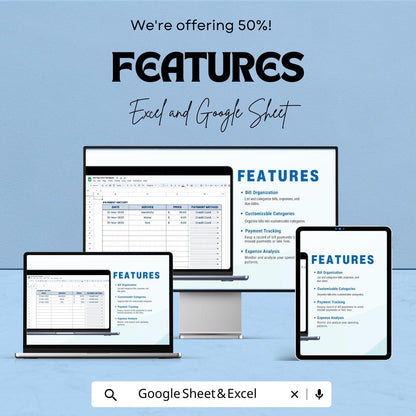Bill Payment Template Sheet – Excel & Google Sheets, Easy to Use, Budget Management, Bill Tracker, Invoice Tracker, Payment Organizer