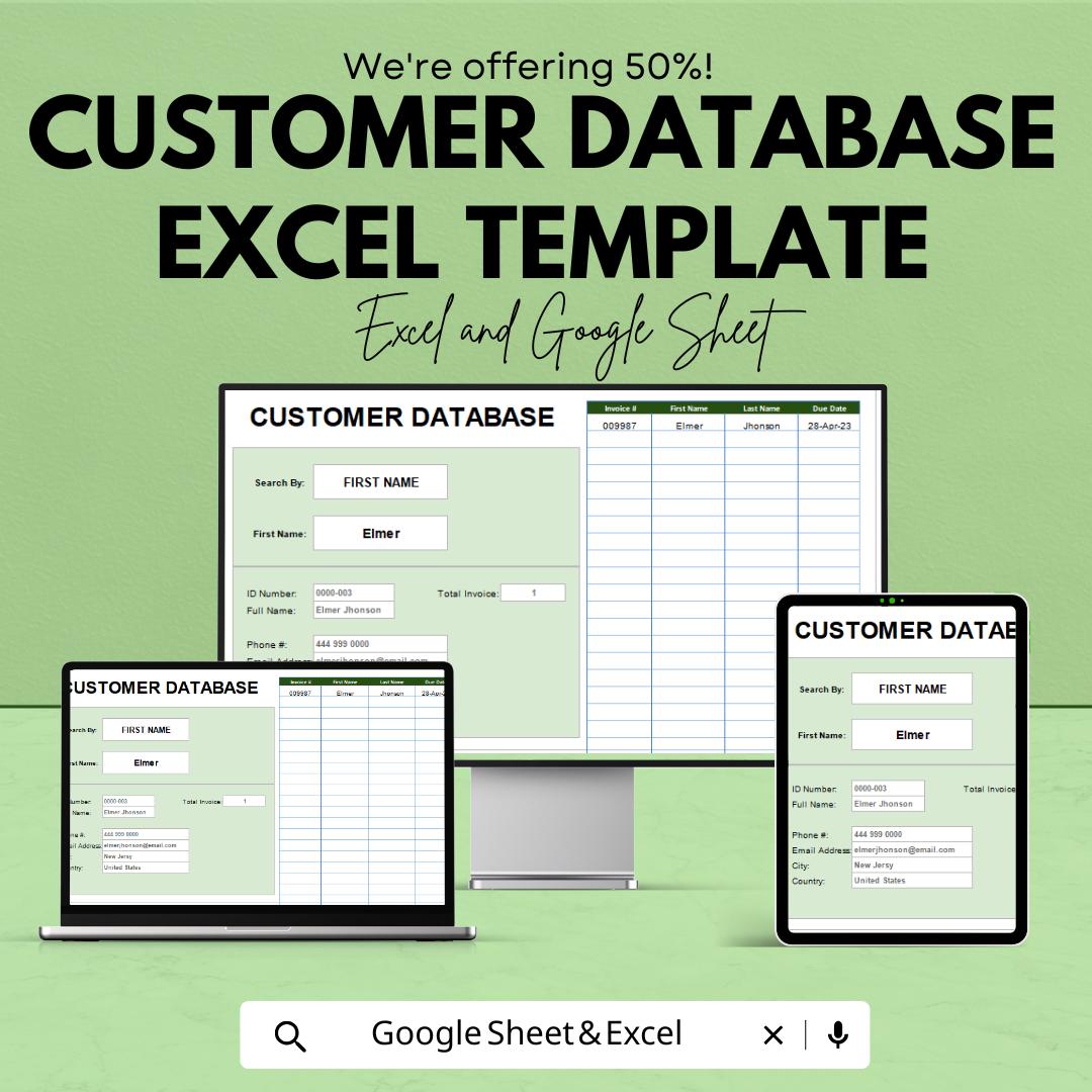Customer Database Excel Template | Excel & Google Sheets Client Management System | Customer Records Tracker | Business Database Spreadsheet