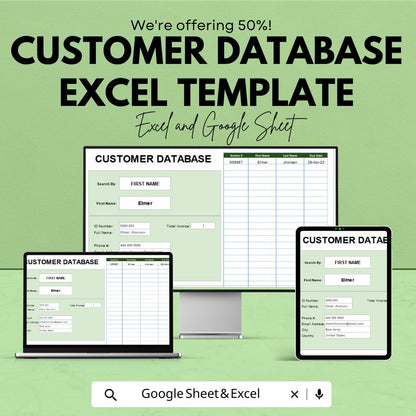 Customer Database Excel Template | Excel & Google Sheets Client Management System | Customer Records Tracker | Business Database Spreadsheet