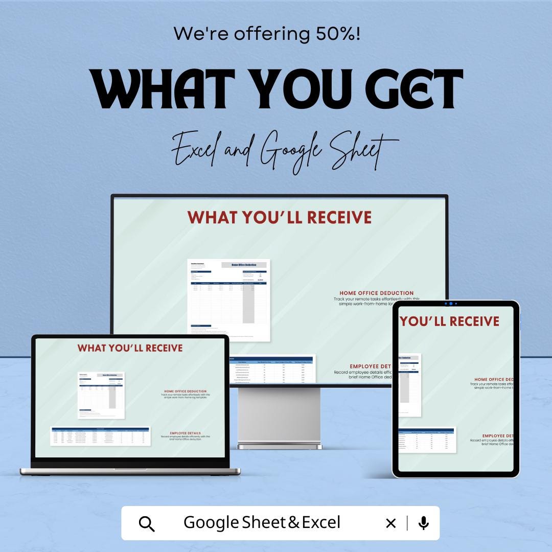 Home Office Deduction Template | Excel and Google Sheets Tax Deduction Tracker | Remote Work Expense Calculator | Home Office Expense Log
