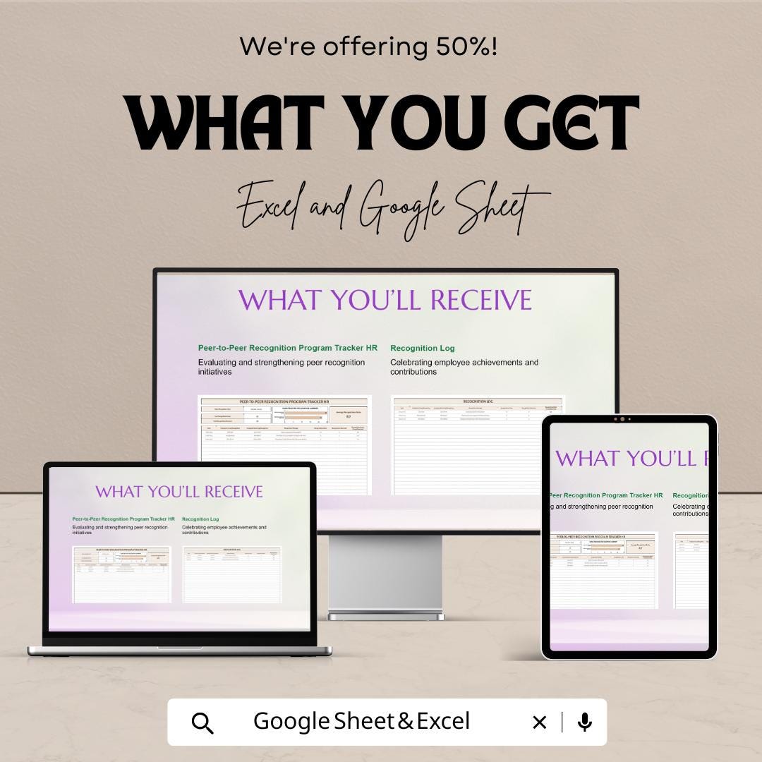 Peer-to-Peer Recognition Tracker HR Sheet | Employee Recognition Log | HR Google Sheets & Excel Template | Instant Download