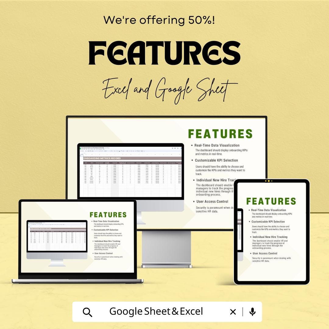 Key Onboarding Metrics & KPIs Dashboard HR Sheet | Excel and Google Sheets Template | Employee Onboarding Tracking Tool