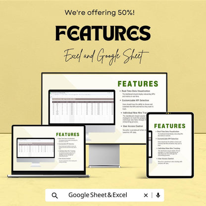 Key Onboarding Metrics & KPIs Dashboard HR Sheet | Excel and Google Sheets Template | Employee Onboarding Tracking Tool