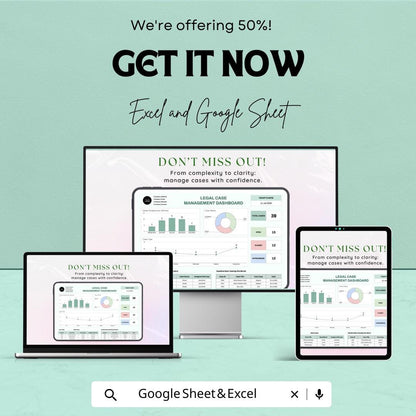 Legal Case Management Dashboard Sheet | Google Sheets Template for Case Tracking | Legal Case Overview | Task & Deadline Management