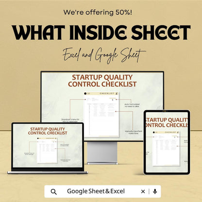 Quality Control Checklist Template | Startup QA Checklist | Inspection Checklist Spreadsheet | Quality Assurance Tracker