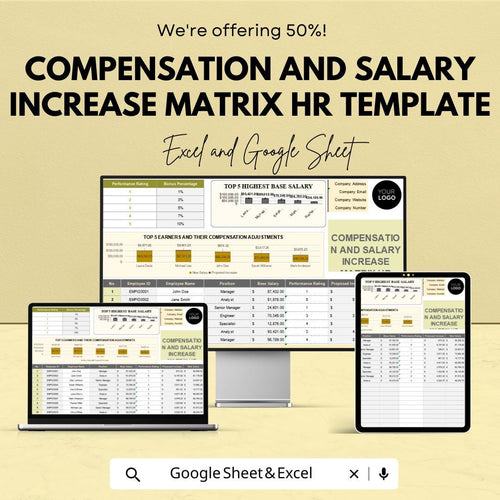 Compensation and Salary Increase Matrix HR Template | Employee Pay Raise & Performance Based Salary Planning Tool