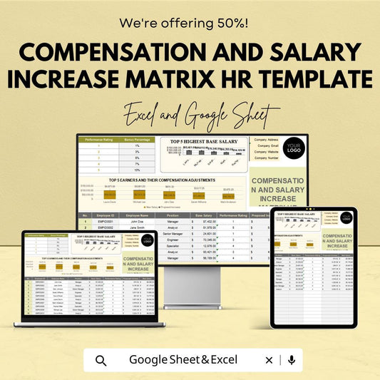 Compensation and Salary Increase Matrix HR Template | Employee Pay Raise & Performance Based Salary Planning Tool