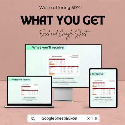 Hotel Construction Budget Template | Construction Budget Spreadsheet | Project Cost Estimator | Building Budget Planner
