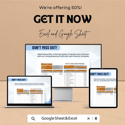 Profit and Loss Finance Template | P&L Statement Spreadsheet | Income and Expense Tracker | Business Financial Report Template