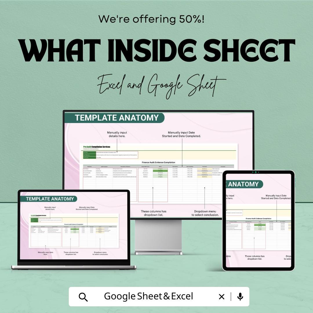 Finance Audit Evidence Compilation Template | Audit Documentation Sheet | Compliance Tracking Template | Financial Audit Workbook