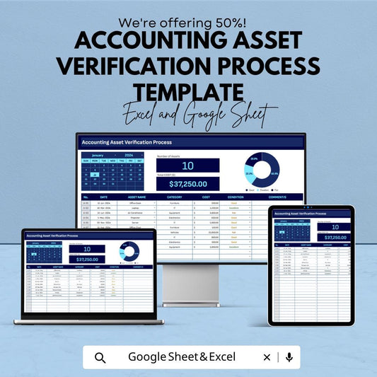 Asset Verification Template Excel Google Sheets | Fixed Asset Register Tracker | Accounting Audit Checklist | Asset Management Spreadsheet