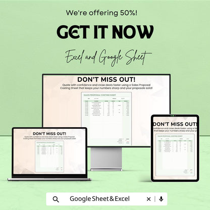 Sales Proposal Costing Sheet Template | Estimate, Quote & Budget Tracker | Project Costing Calculator | Sales Cost Sheet Template