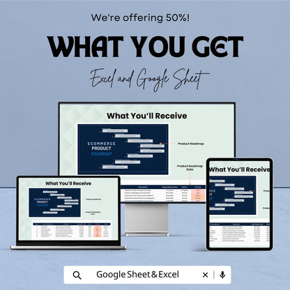 Ecommerce Product Roadmap Template | Product Development Planner | Excel & Google Sheets Roadmap | Ecommerce Project Timeline Tracker