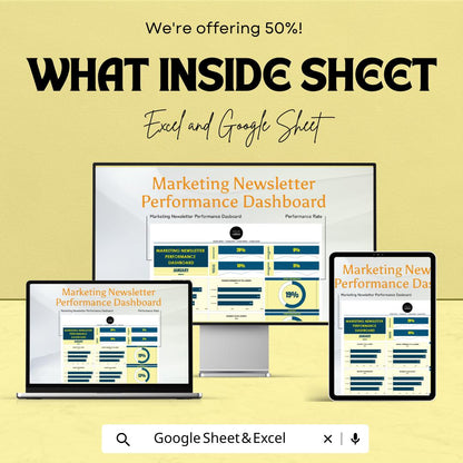 Marketing Newsletter Performance Dashboard | Track Email Campaign Metrics | Excel & Google Sheet Template | Monthly Reporting Tool