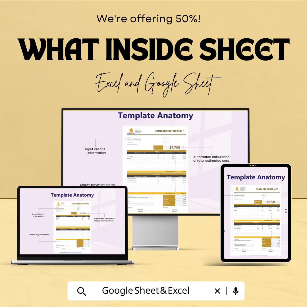 Building Contractor Estimate Sheet | Construction Cost Estimate Template for Projects | Excel & Google Sheet Template | Instant Download
