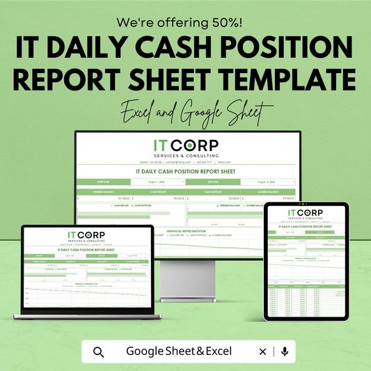 IT Daily Cash Position Report Sheet Template | Cash Flow Tracking Spreadsheet | Daily Cash Report | Excel & Google Sheets