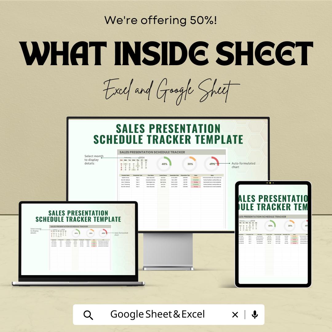 Sales Presentation Schedule Tracker Sheet | Sales Meeting Planner | Excel & Google Sheets Template | Presentation Schedule Management |