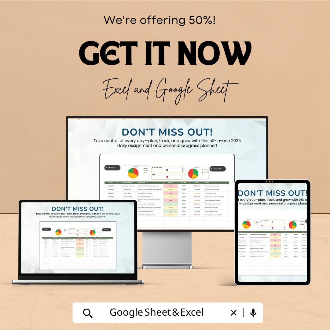 Daily Assignment Tracker Excel | Student Planner Google Sheets | Daily Homework Planner | Productivity Tracker | School Assignment Organizer