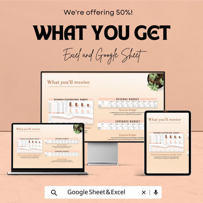 Revenue & Expenditure Budget Sheet | Monthly Income and Expense Tracker | Excel and Google Sheets Template | Business Budget Planner
