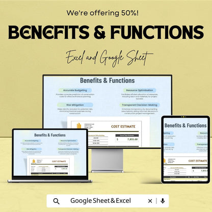 Construction Cost Estimate Template | Excel & Google Sheets | Building Cost Estimator | Contractor Budget Spreadsheet