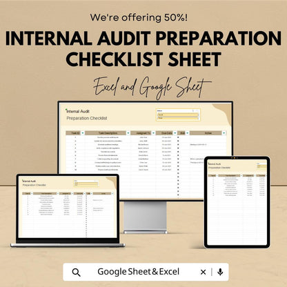 Internal Audit Preparation Checklist Sheet - Excel and Google Sheet Template for Audit Planning | Task Management & Compliance Tracking