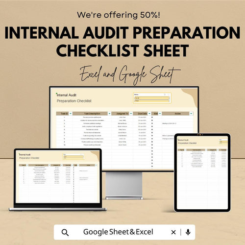 Internal Audit Preparation Checklist Sheet - Excel and Google Sheet Template for Audit Planning | Task Management & Compliance Tracking