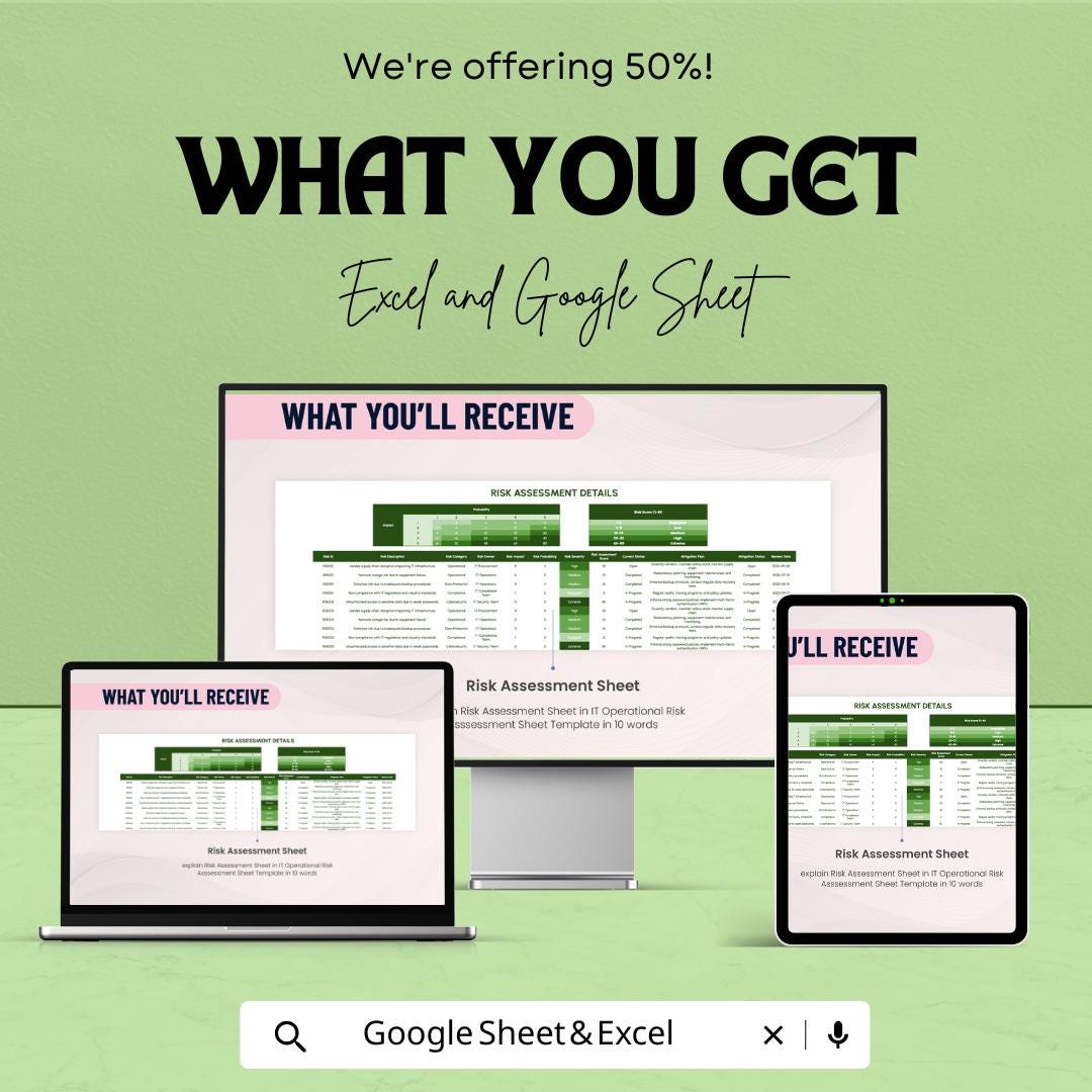 IT Operational Risk Assessment Sheet Template | IT Risk Management Tool | Excel & Google Sheets Risk Register | Operational Risk Analysis