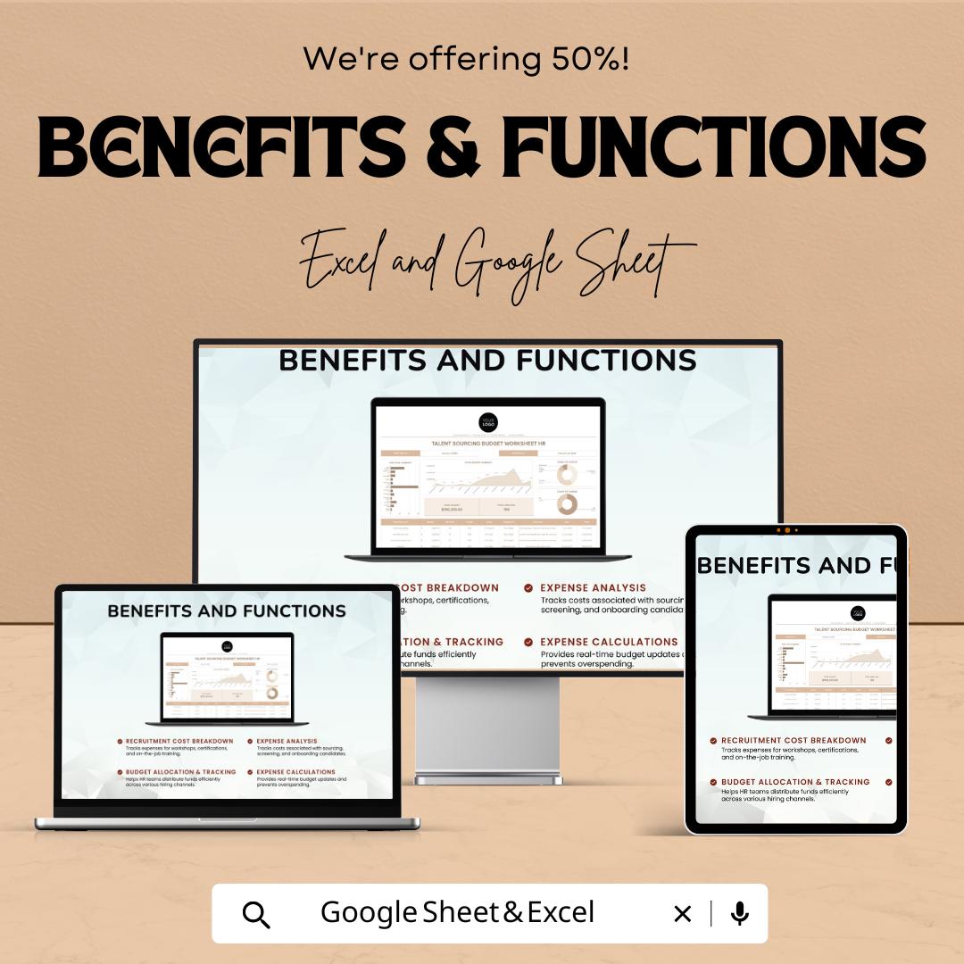 Talent Sourcing Budget Worksheet HR Template | Excel and Google Sheets | Recruitment Cost Tracker | Hiring Budget Planner | HR Expense