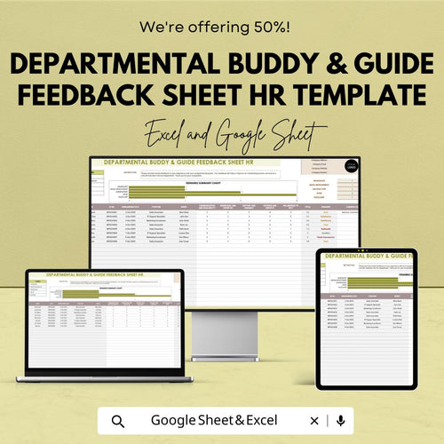 Departmental Buddy & Guide Feedback Sheet HR Template | Employee Onboarding Feedback | Excel and Google Sheets