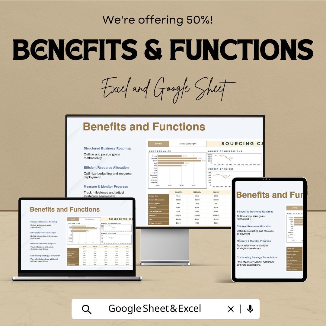 Sourcing Campaign Performance Dashboard HR Template | Excel and Google Sheets | Track Campaign Success with KPIs & Metrics