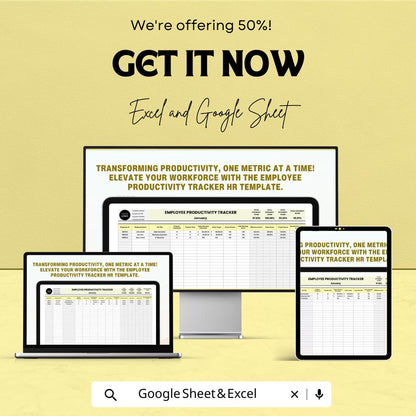 Employee Productivity Tracker HR Template - Excel & Google Sheets, Boost Team Efficiency, Performance Metrics, HR Management Tool