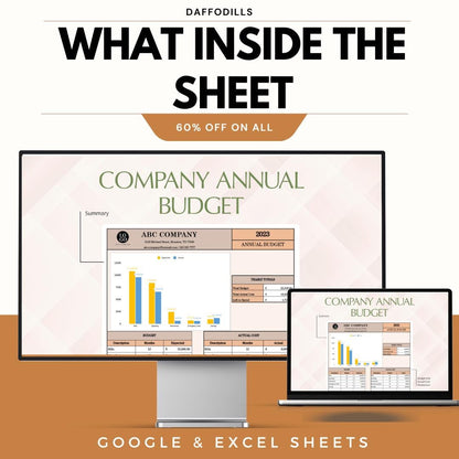 Company Annual Budget Template, Annual Business Budget Spreadsheet, Yearly Financial Planner, Expense Tracking Tool, Google Sheets Excel
