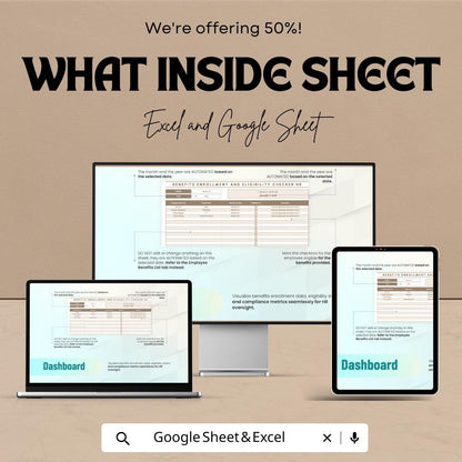 Benefits Enrollment and Eligibility Tracker HR Sheet | Google Sheets and Excel Template | HR Compliance & Employee Benefits Form